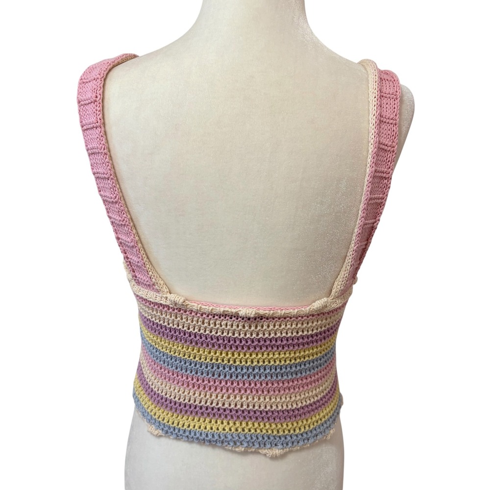 Zara Pastel Crochet Knit Small Crop Top Multi Color Boho Summer Cotton Tank - Picture 6 of 8